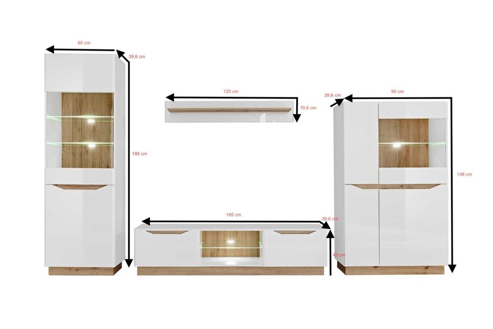 Meblościanka FAME biały połysk/dąb artisan
