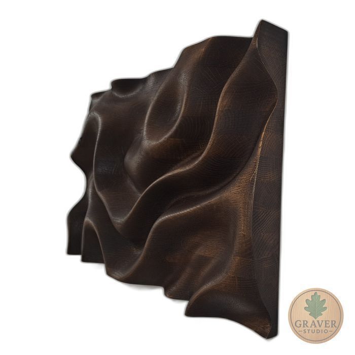 Płaskorzeźba dębowa  - fale, 3D, olejowana dekoracja ścienna