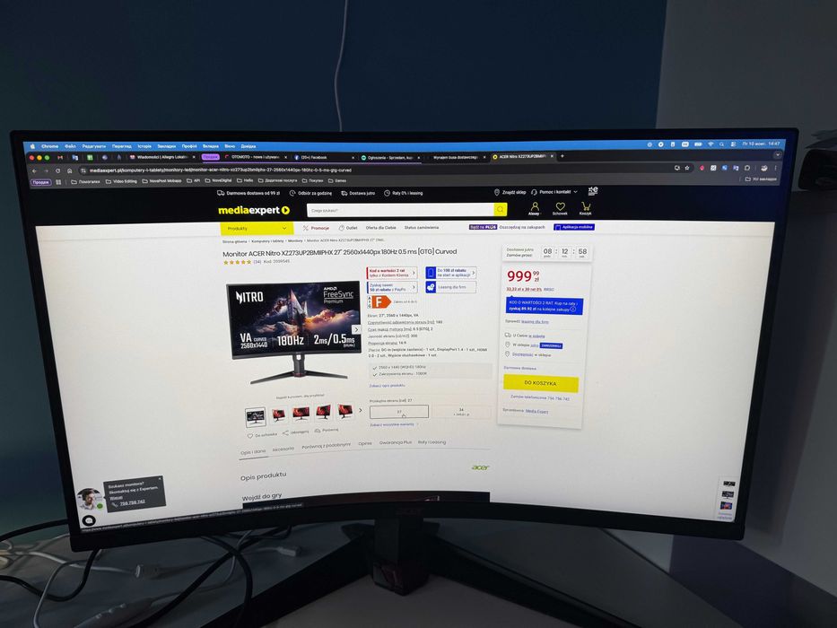 Monitor Acer Nitro XZ273UP2bmiiphx 27” QHD 180Hz