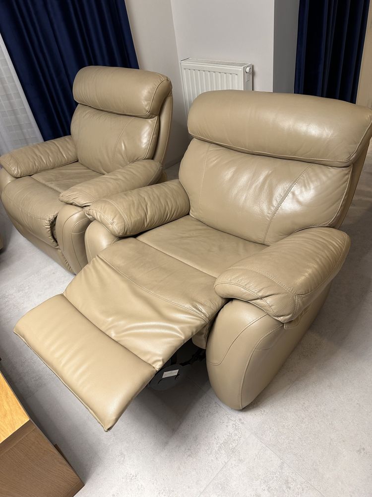 Kanapa + 2 fotele skórzane z funkcją relax komplet wypoczynkowy