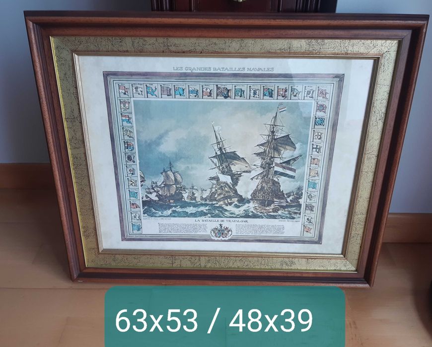 Belíssimo e antigo Quadro "Batalha de Trafalgar"
