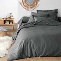 Conjunto lençóis flanela cinza escuro cama casal