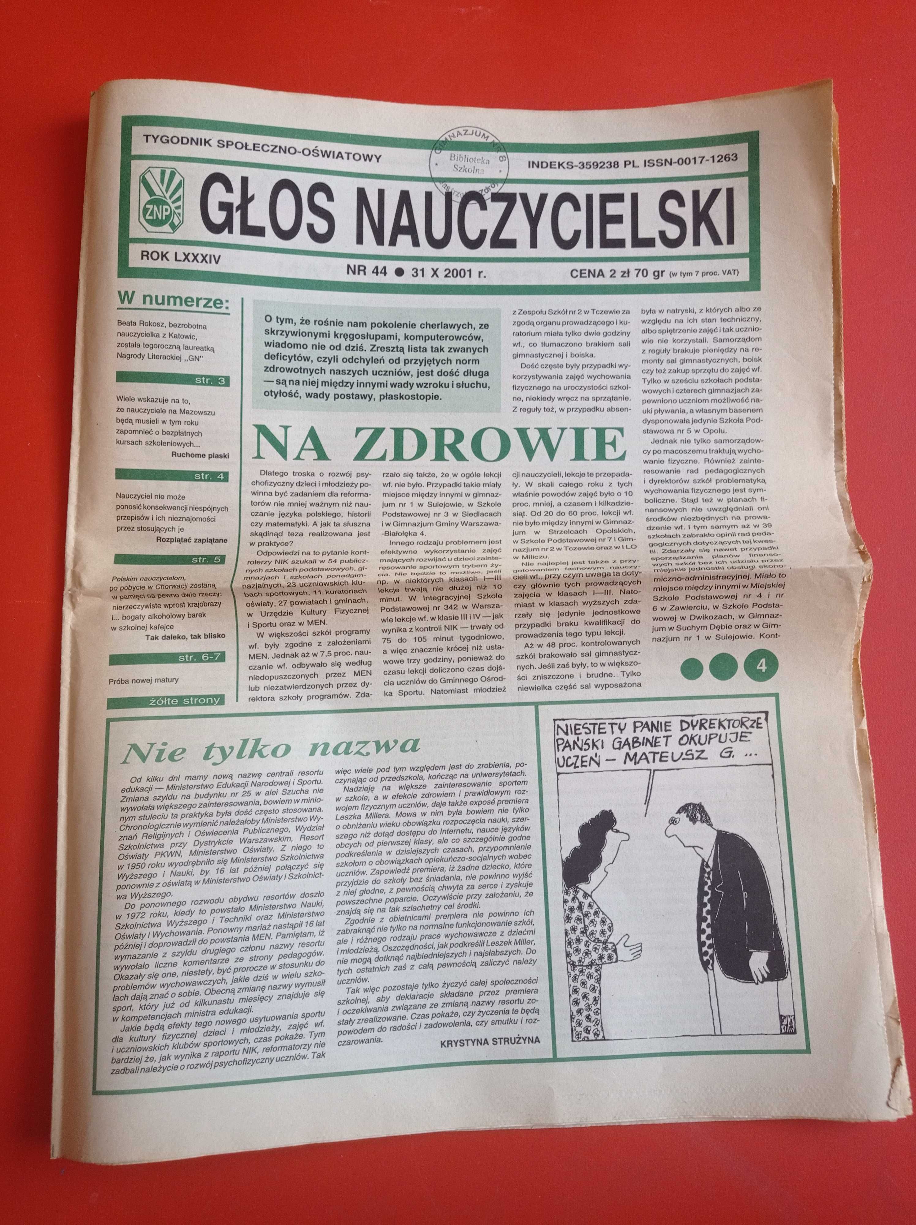 Głos nauczycielski nr 44, 31 października 2001