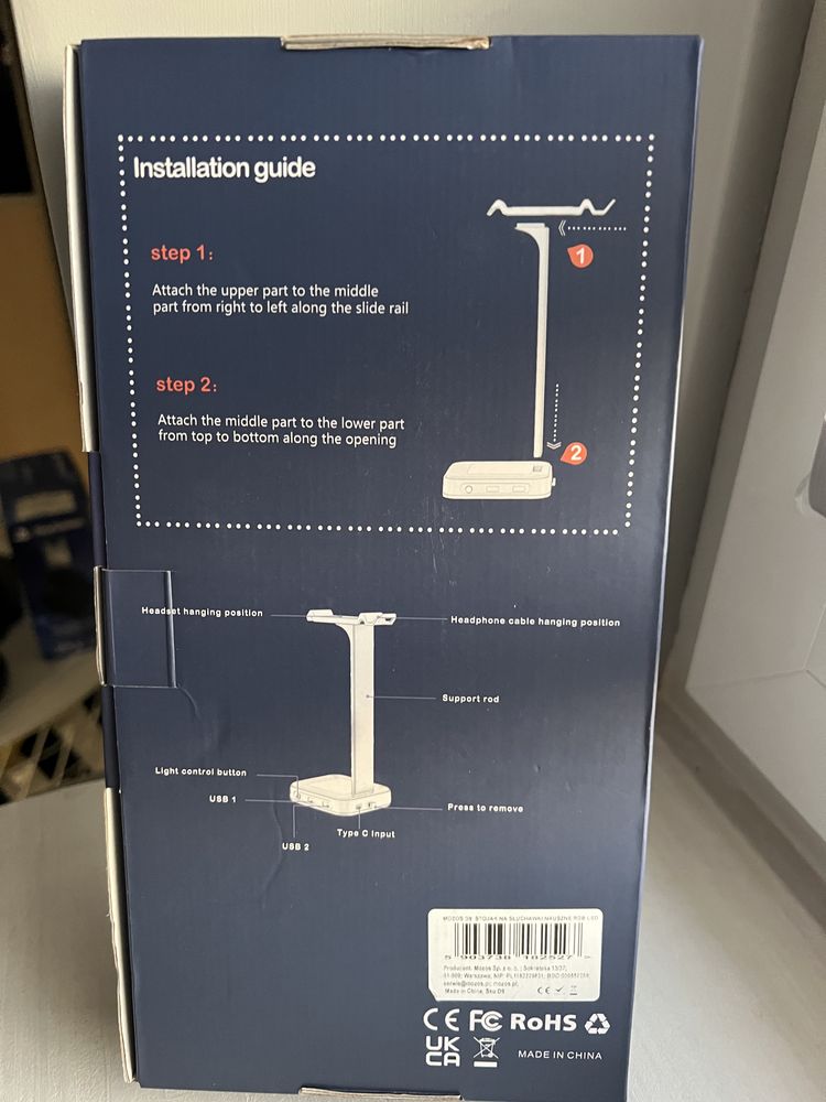 NOWY Gamingowy stojak słuchawkowy z podświetleniem LED USB