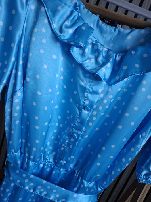 Sukienka maxi błękitne w kropki - Nowa