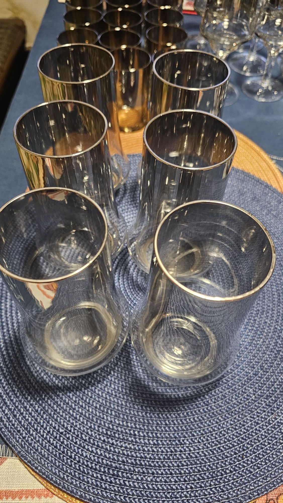 Vintage Krosno komplet szkło platynowe, szklanki, kieliszki