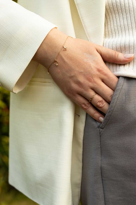 Złoty pierścionek pleciony, delikatny wzór nieskończoności