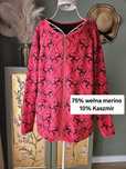Kardigan damski czerwony kaszmir wełna 75% merino L/XL  Zapinany na za