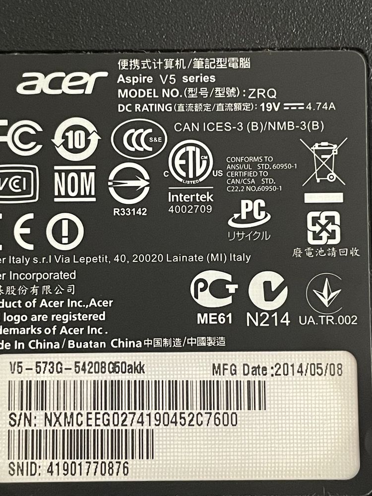 Ноутбук acer V5-573G