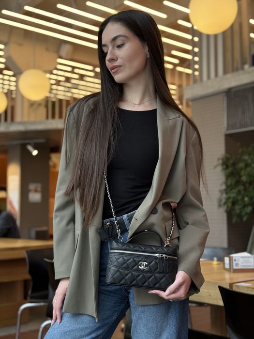 Сумка в стилі Chanel Caviar Quilted CC Top Handle Long Vanity