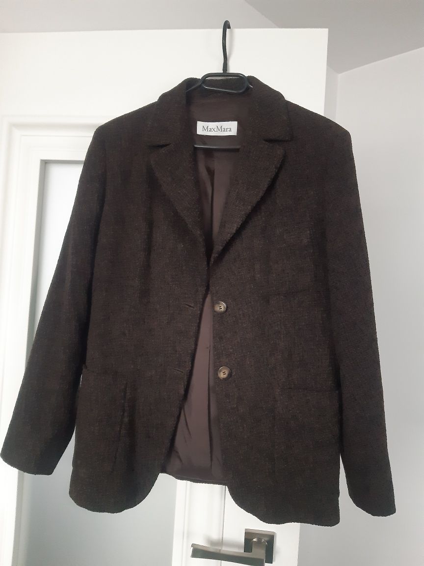 Max Mara żakiet Marynarka damska brąz wełna s/m/l
