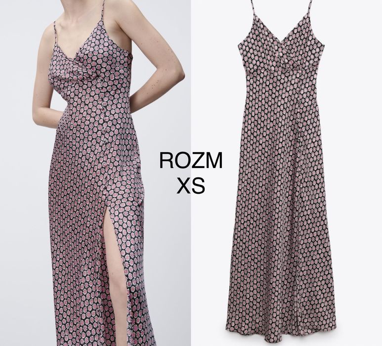 Zara XS sukienka na ramiączkach we wzory spaghetti blogerska