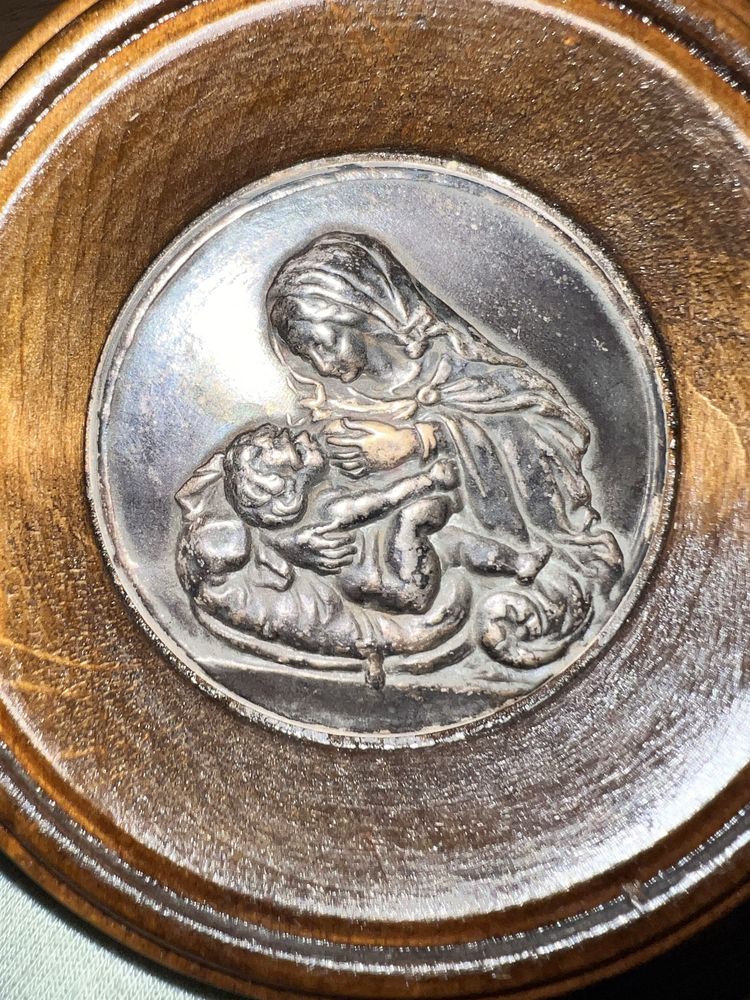 Stara srebna 925 patera,Ikona,obraz matka boska karmiąca antyki vintaz