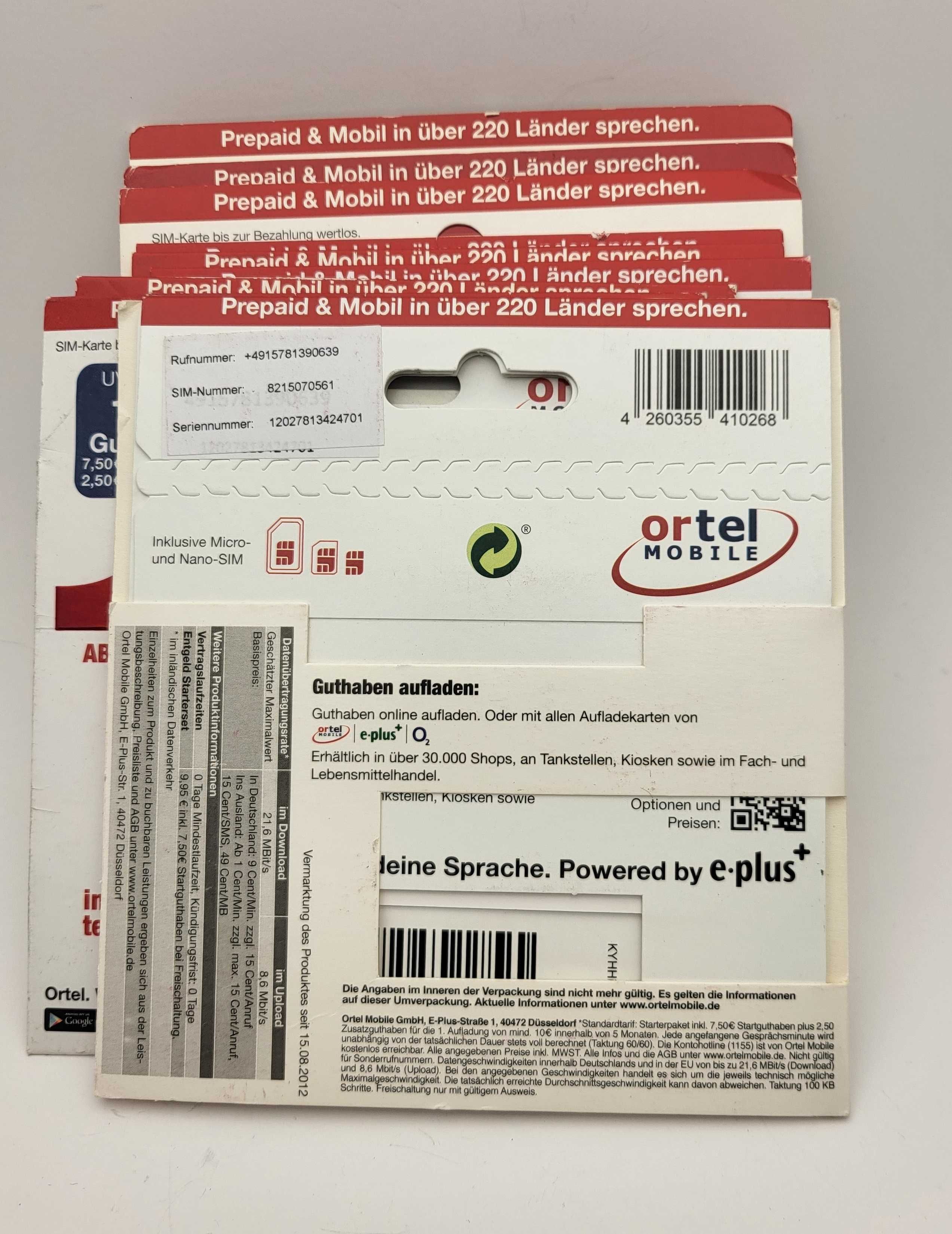Karta SIM Niemiecka Ortel Mobile - nowa - nieaktywna - 10€ HURT-Detal