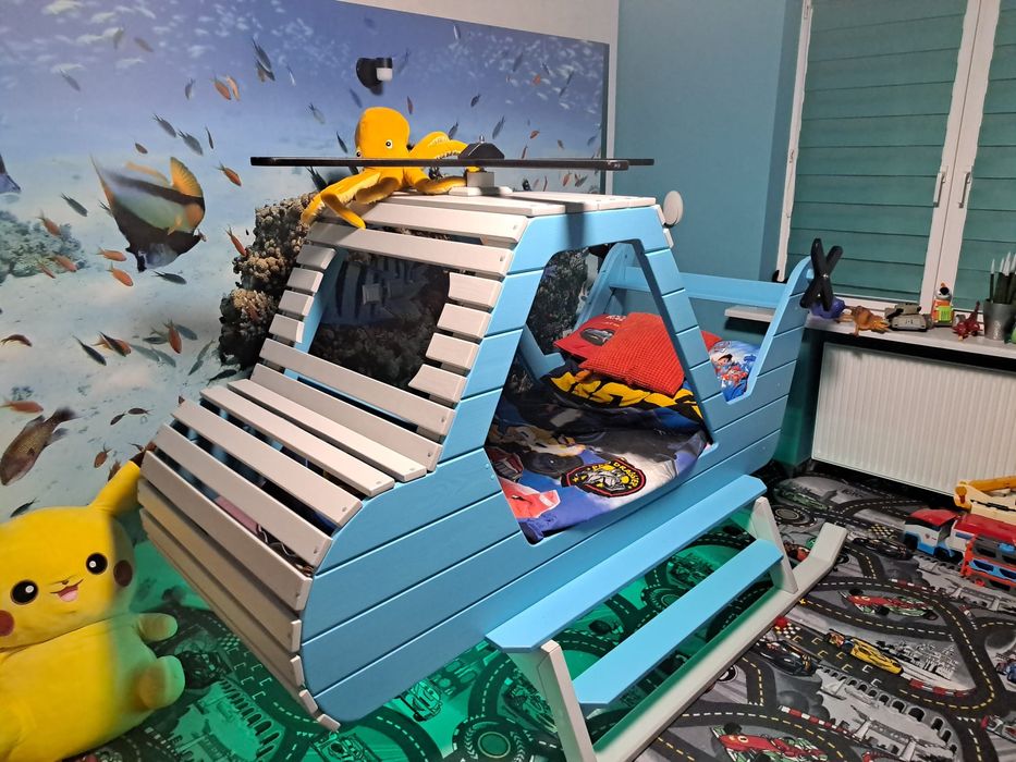 Łóżeczko łóżko drewniane helikopter kolory led