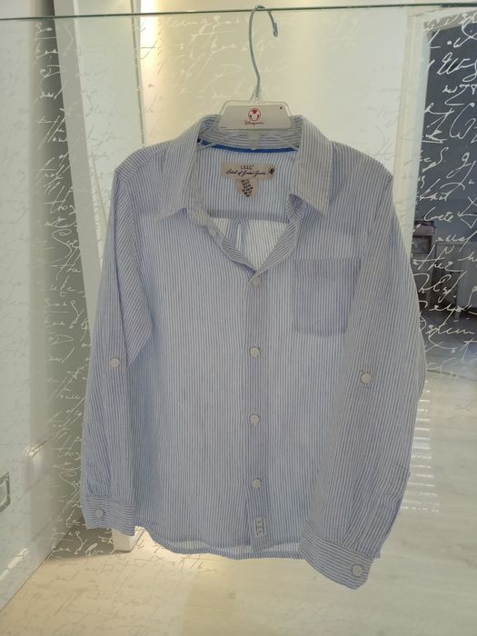 Koszula logg h&m 122 biała niebieska paseczki