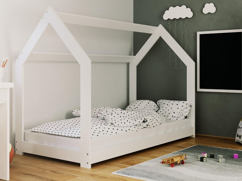 Meble Magnat łóżeczko domek D2 dziecięce drewniane sosnowe białe