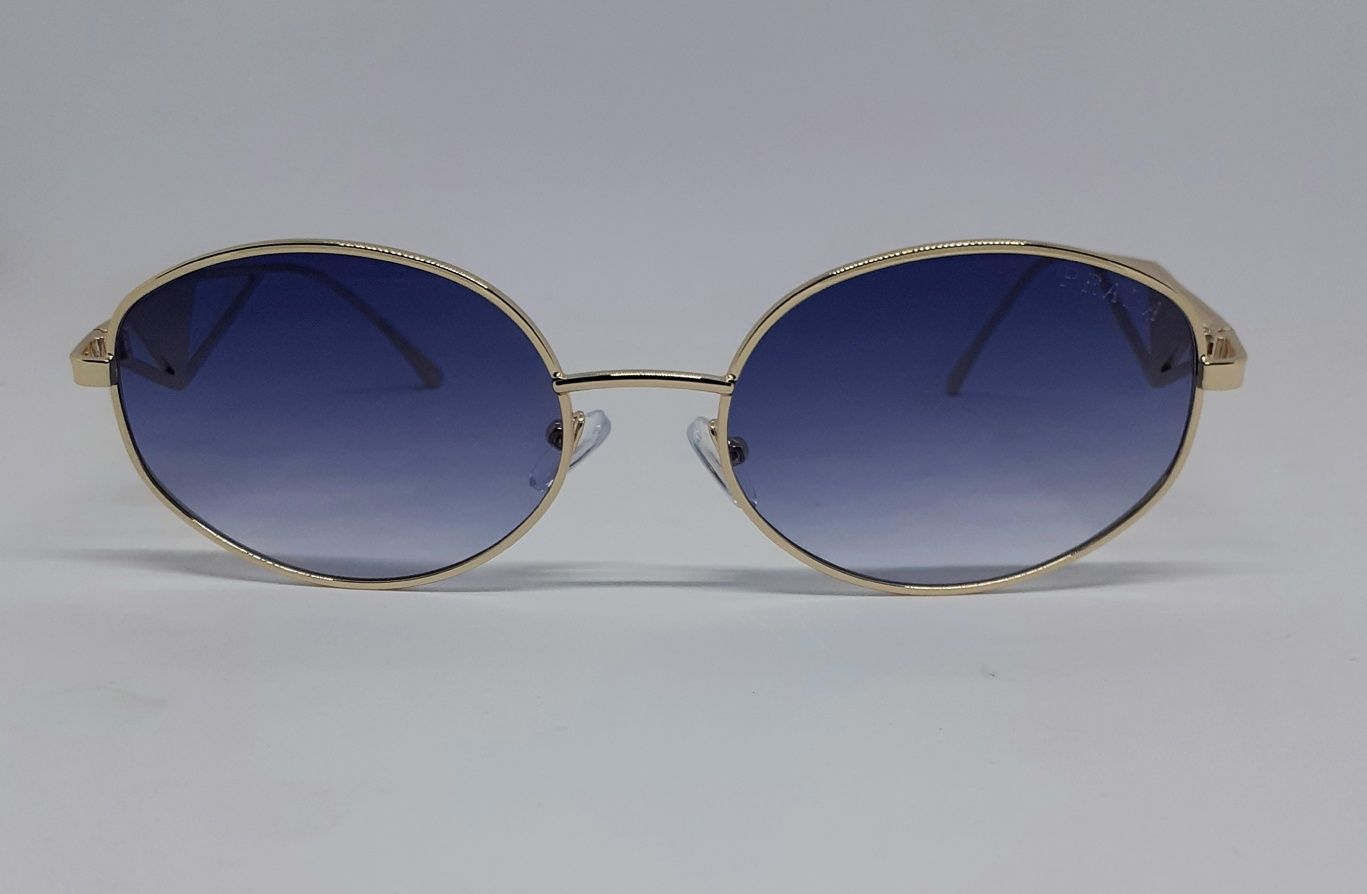 Женские брендовые хитовые очки овальные сине фиолет градиент в золоте