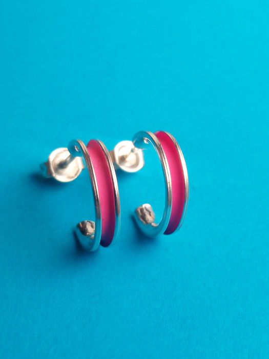 Srebrne kolczyki kółka koła różowe 1,5 cm Srebro 925