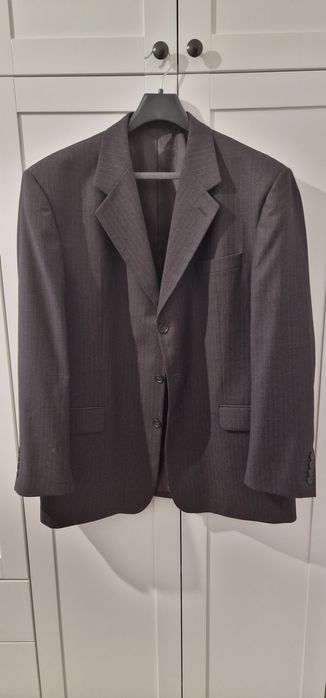 Garnitur męski 3 częściowy ciemny brąz w prążki rozmiar 182/124/112