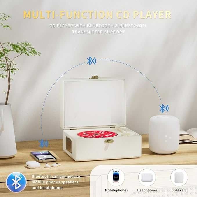 Odtwarzacz CD Yintiny z akumulatorem i głośnikami, nadajnik Bluetooth