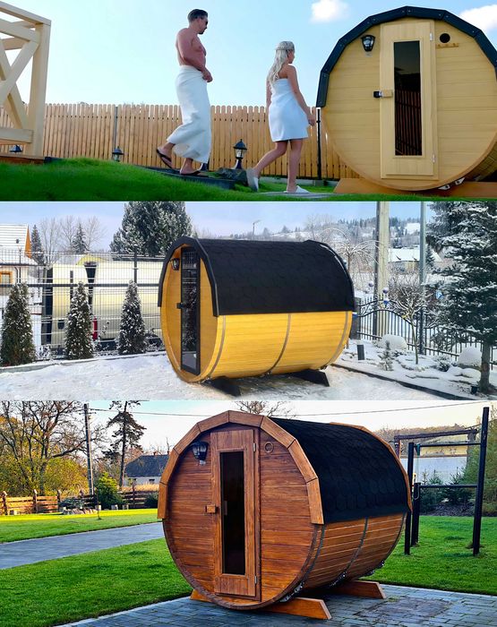SAUNA Ogrodowa 200 cm MINI DWUpoziomowa +GRATIS Beczka 500L +Akcesoria