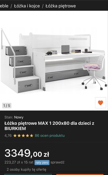 Lozko pietrowe 3 lub 2 osobowe