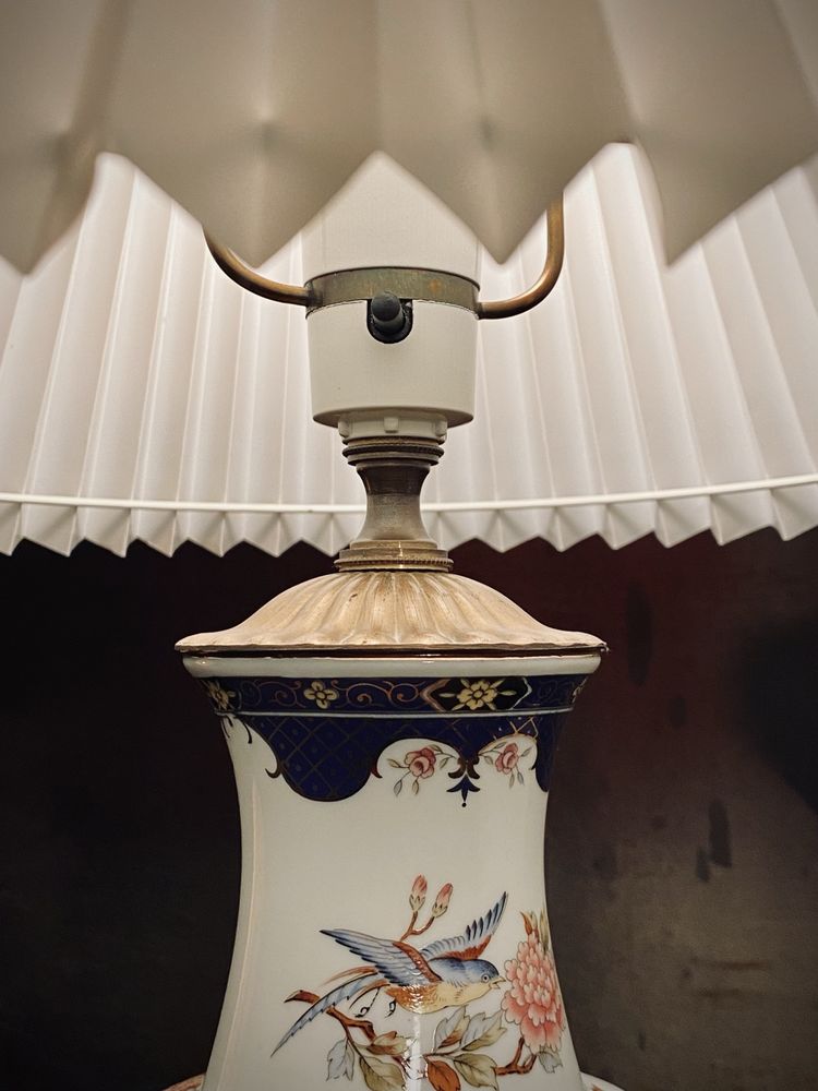 Piękna unikatowa lampa stołowa lata 60te zdobiona w kwiaty ptaki