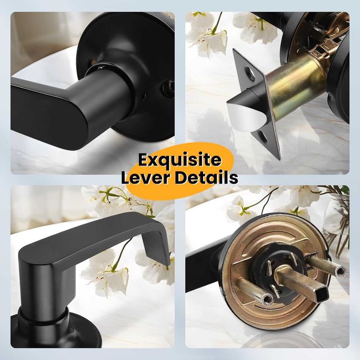 PinLin 6 sztuk matowych czarnych klamek do drzwi