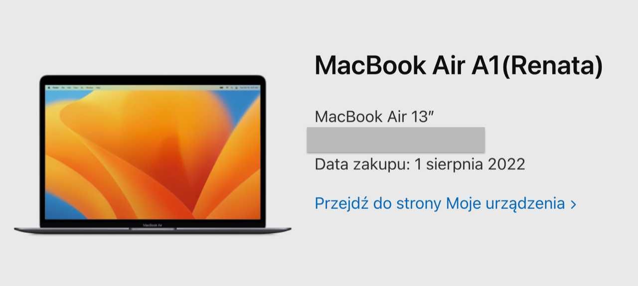 MacBook Air M1 8GB/256 jak nowy - gold