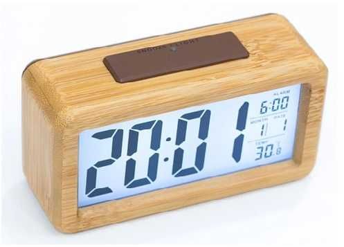 Цифровий настільний годинник з РК-екраном великого розміру з дерева