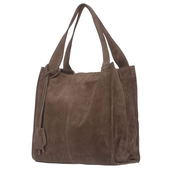 VERA PELLE torebka zamszowa shopper klasyczna na ramię V624 taupe