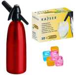 Saturator syfon do wody sodowej czerwony 1L + 10 naboi + 5 kostek lodu