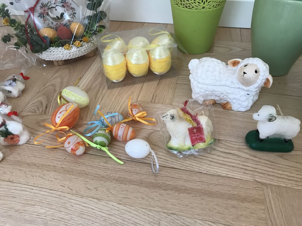 Zestaw ozdoby stroiki świąteczne Wielkanoc, jajka, baranki, doniczki