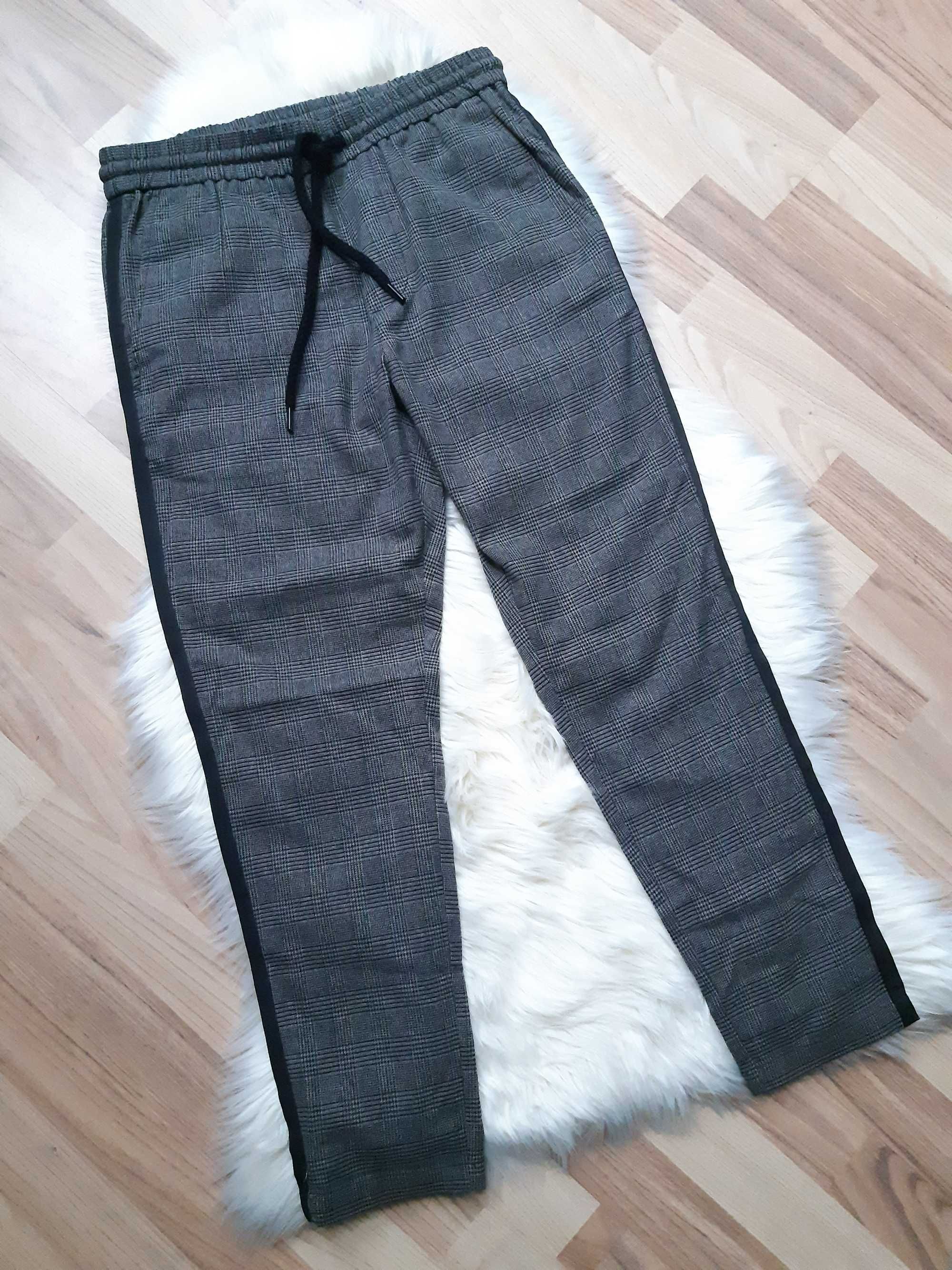 szare kraciaste męskie spodnie cropped chino w kratę Only&Sons M