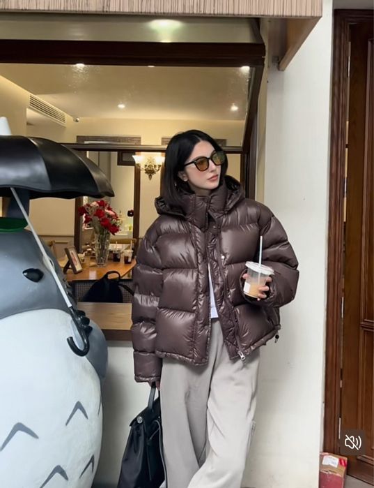 Пуховик шоколадний, натуральний пух! Зима S/M