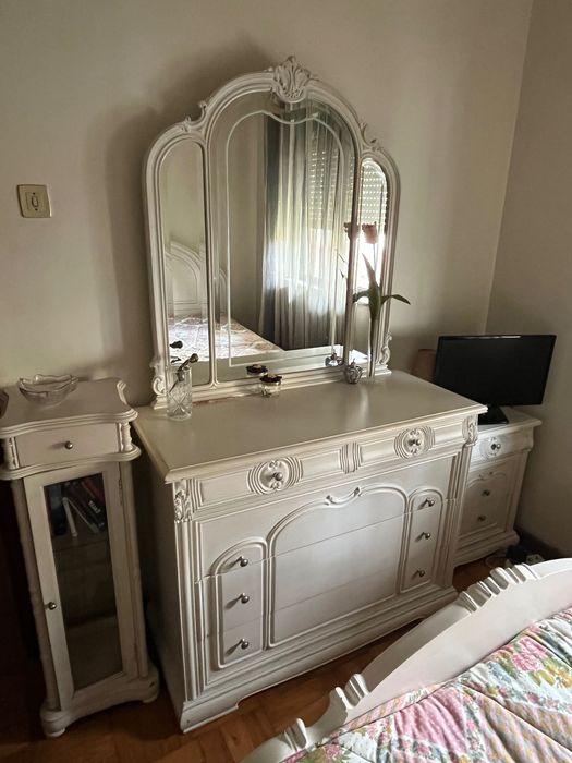 Conjunto de Móveis para Quarto - Branco, Madeira Maciça