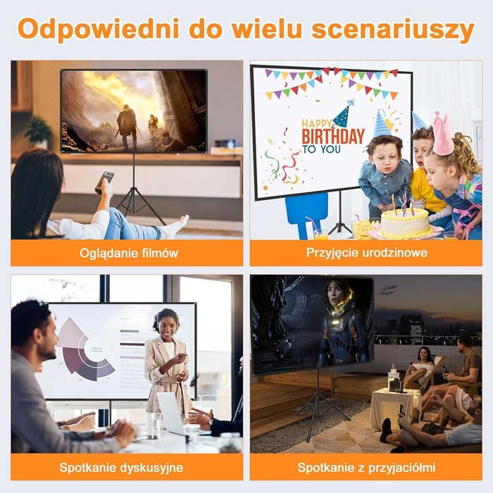 Nowy ekran projekcyjny ze stojakiem / projektor/ 80' / 16:9 HD !A2338!
