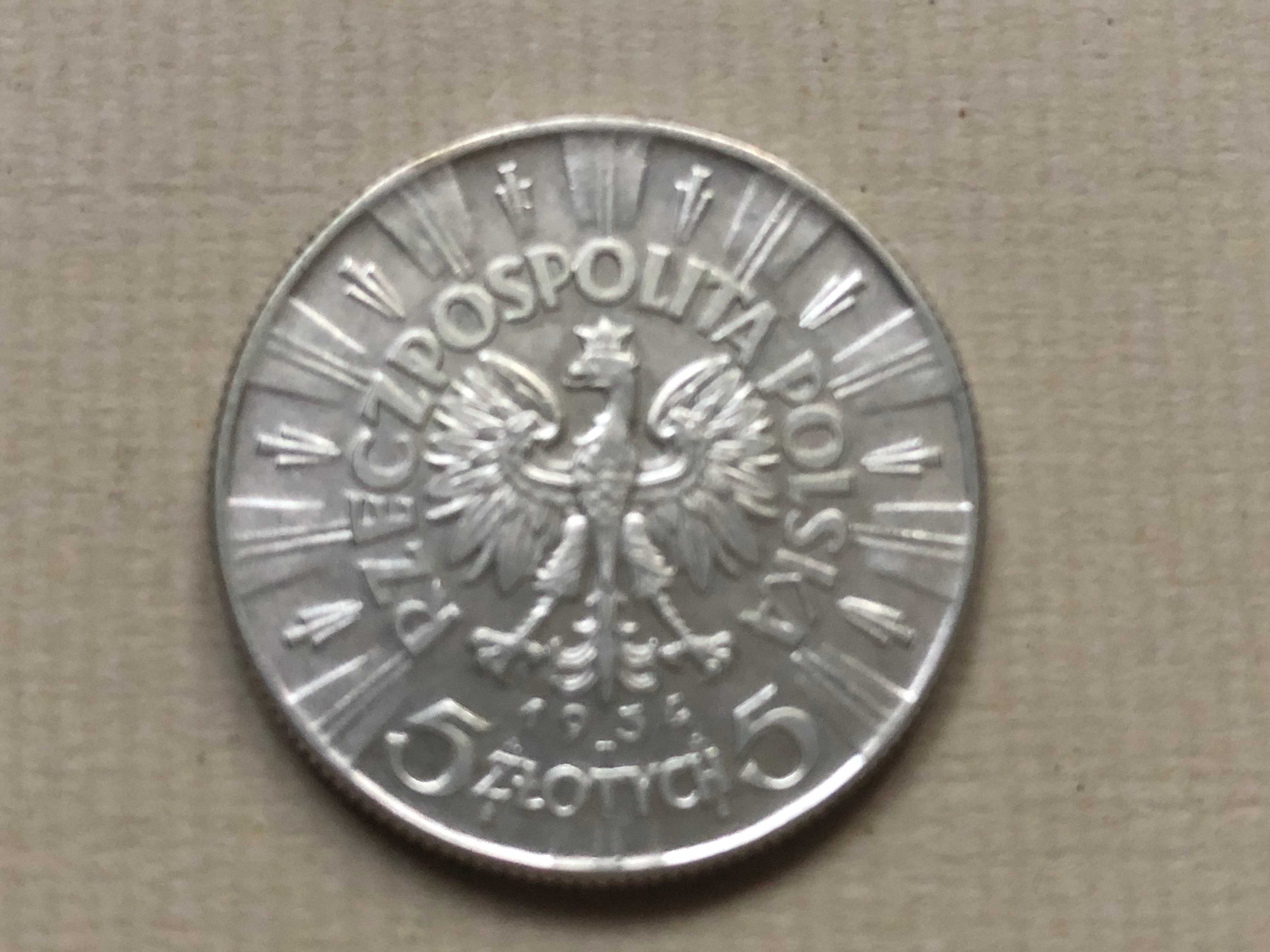 Пилсудский 5 злотых 1934г. серебро 0,750 пробы AU Польша