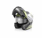 capacete modular acerbis flip up preto e amarelo