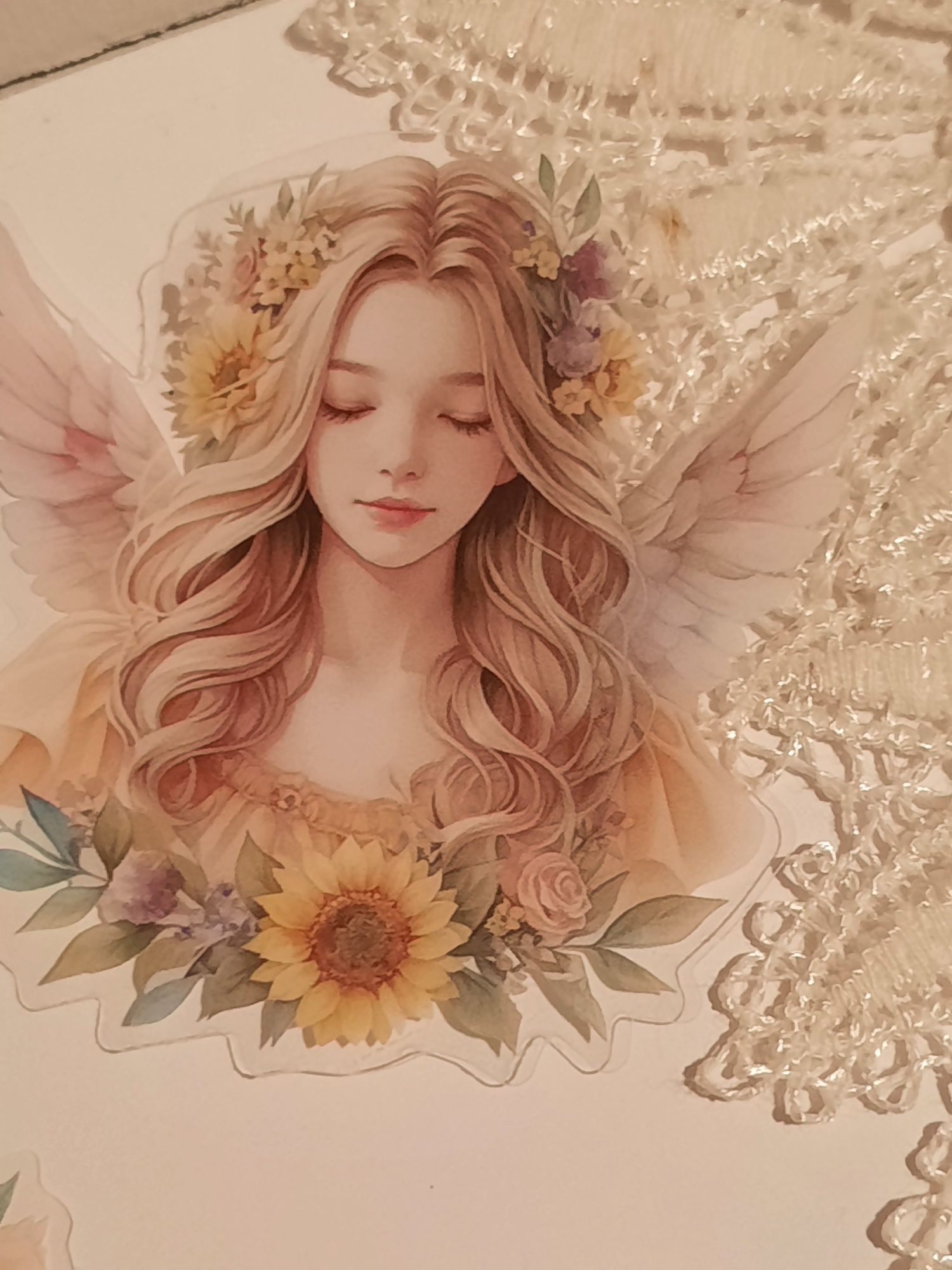 15 stickers, anjos e instrumentos musicais com girassóis. Scrapbooking