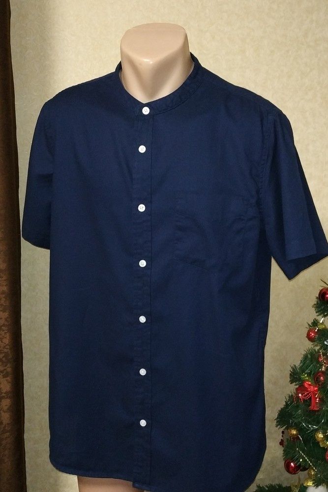 Летняя мужская рубашка primark slim fit синего цвета. xl