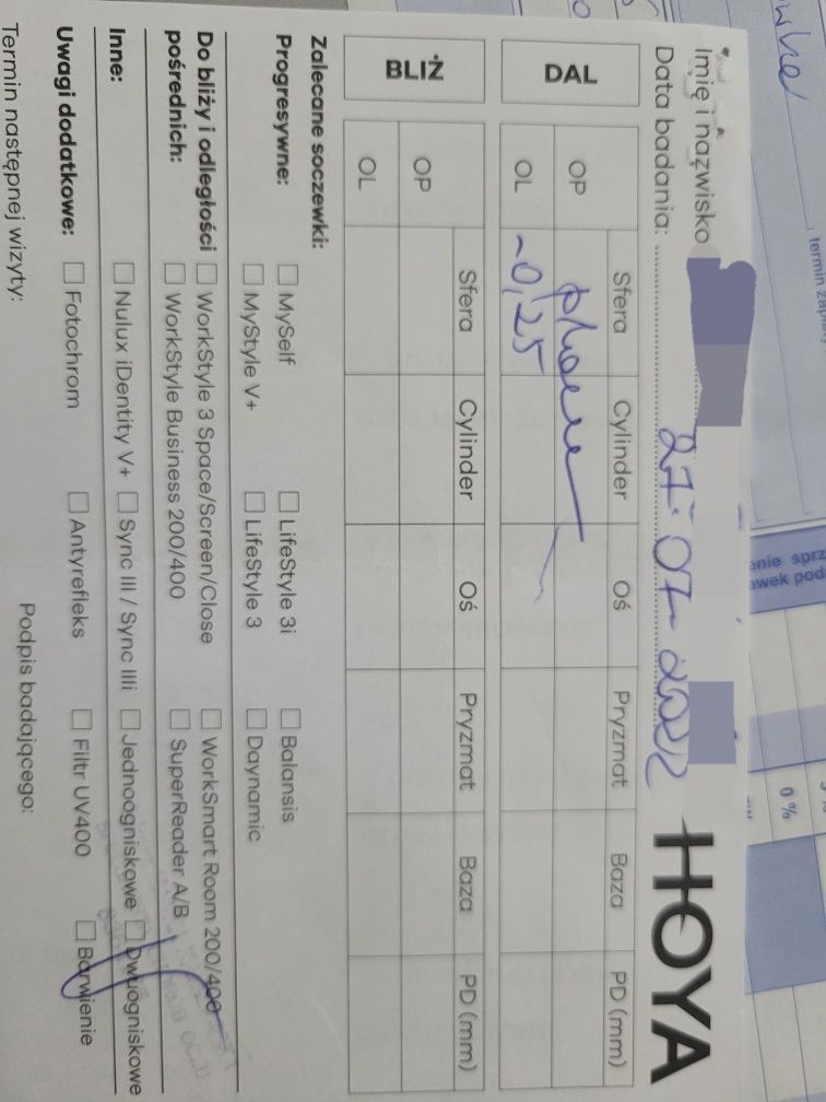 Okulary dziewczęce z wadą -0,25 OL