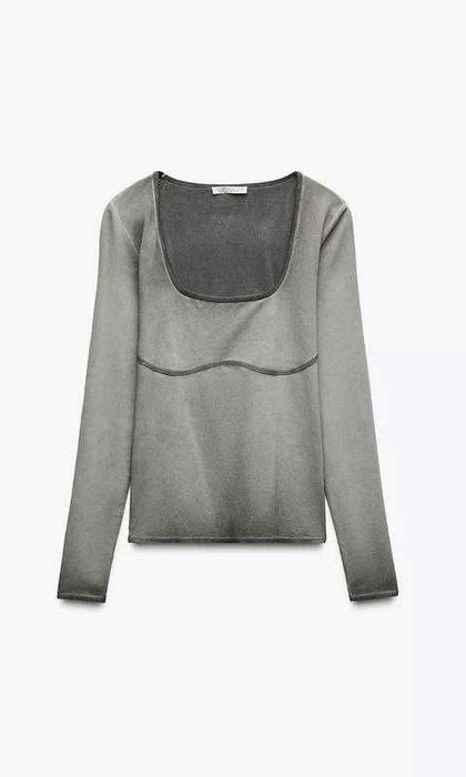 Жіночий лонгслів Zara з контрастною лінією грудей розмір xs s m l