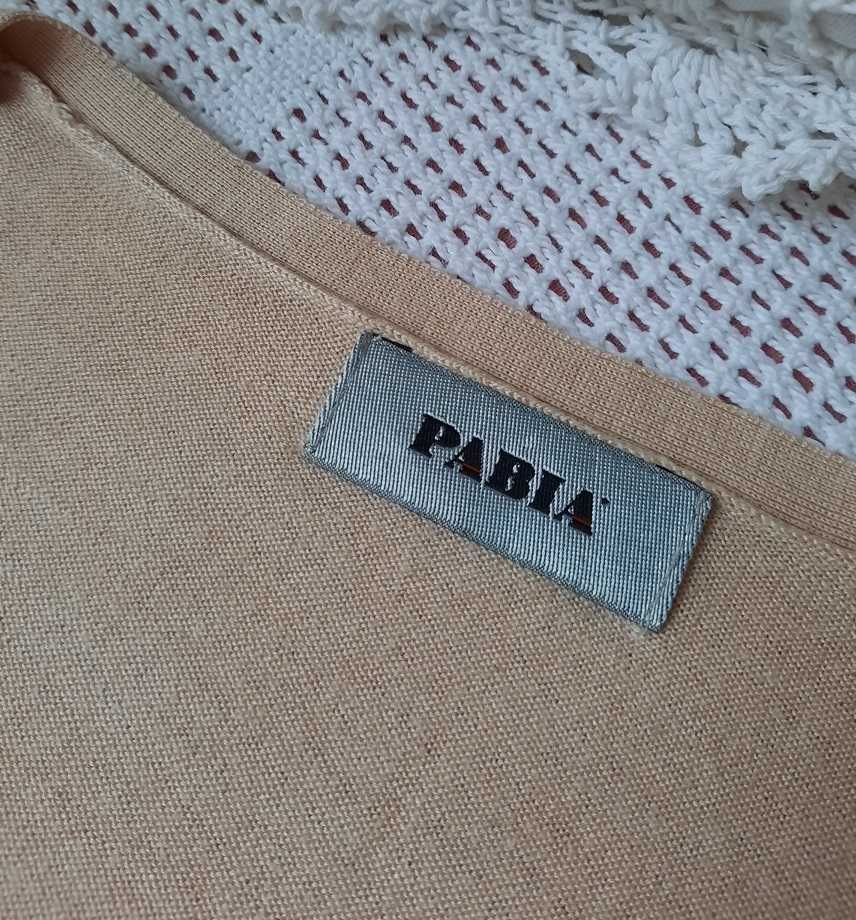 Pabia Jedwab Kaszmir beż czarny print sweter kardigan bluzka S