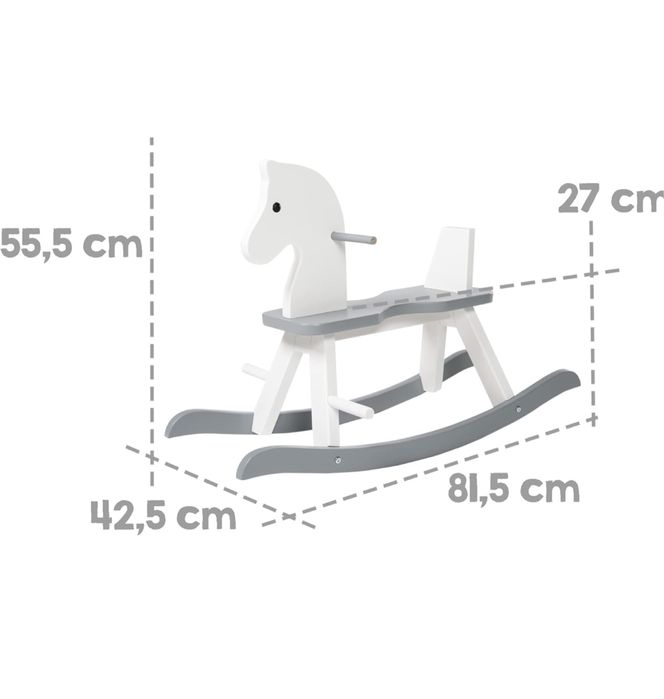 Roba Koń na Biegunach, Biały/Szary, 81,5 x 42,5 x 55,5 cm