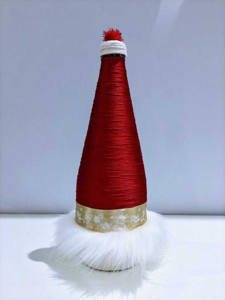 Butelka ręcznie zdobiona Boże Narodzenie Santa Claus Hat 750 ml