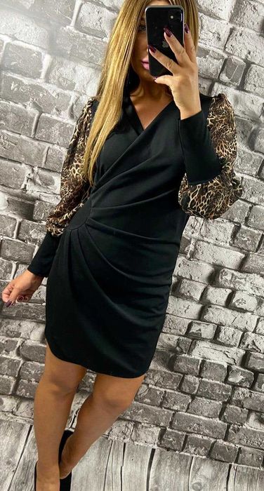 Mała czarna RĘKAWKI w panterkę r. UNI do 42 małe 44 KOPERTOWA