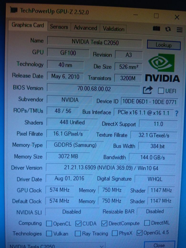 Nvidia Tesla C2050(3GB GDDR5 384бит/448 ядер)