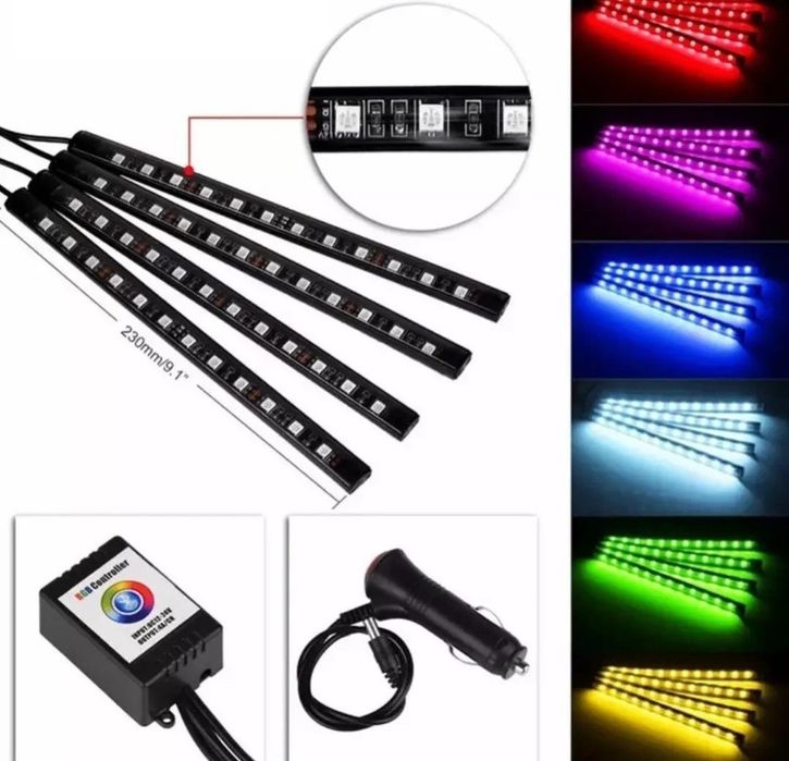 LED RGB стрічка в авто з мікрофоном і пультом | Підсвічува